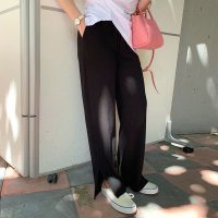 雅洛诗大码女装2022夏季新品胖mm抽绳松紧高腰针织阔腿裤长休闲裤
