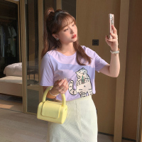 雅洛诗大码女装2022夏季新品胖mm爱喝奶茶的老虎印花圆领短袖T恤