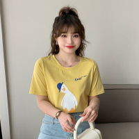 雅洛诗大码女装2022夏季新品胖mm可爱鸭印花圆领宽松短袖T恤上衣