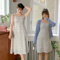 雅洛诗大码女装2022夏季新品胖mm碎花收腰显瘦木耳边吊带连衣裙女