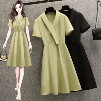 雅洛诗大码女装2022夏装新款胖MM时尚洋气显瘦气质款西装领连衣裙