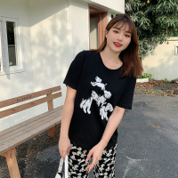 雅洛诗大码女装2022夏季新品胖mm斑点狗烫图印花正肩显瘦圆领T恤