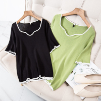 雅洛诗大码女装气质减龄上衣2022夏季时尚新款胖mm宽松显瘦针织衫