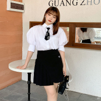 雅洛诗大码女装2022夏季新品胖mm高腰A字显瘦百裙JK学院风半身裙