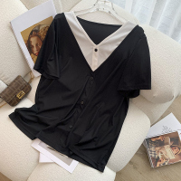 雅洛诗大码女装胖妹妹假两件时尚减龄T恤上衣