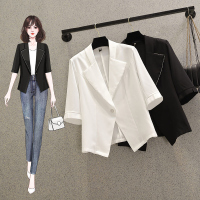 雅洛诗大码女装2022年夏季新微胖妹妹气质小西装百搭减龄开衫外套