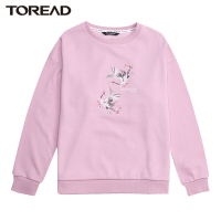 探路者卫衣女秋冬季运动户外女式保暖连帽休闲版型黑颈鹤仿刺绣印花徒步旅行出游运动圆领卫衣