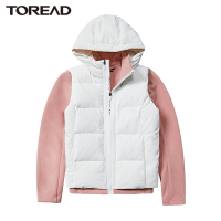 探路者羽绒马甲抓绒衣二合一跑步外套女式秋冬季户外运动防风保暖连帽防泼水可单穿休闲旅行外套