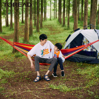 探路者吊床户外露营公园休闲游玩野营可收纳彩条帆布单人秋千吊床春夏季带帮绳收纳袋加厚加宽防侧翻吊床