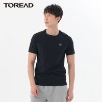 探路者t恤男短袖棉T恤 春夏季户外男式挺括精梳棉户外T恤圆领柔软透气徒步登山旅行运动棉T恤 TAJI81834 男装 黑