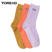 探路者徒步袜子女三双套装中高筒春夏季新品女子运动户外棉质刺绣吸汗透气弹力休闲运动袜子礼盒套装