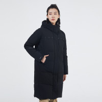 探路者长款羽绒服女面料柔软防风加厚保暖羽绒连帽外套2021秋冬新款户外亲肤舒适长款直筒型女式长羽绒服