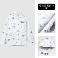 探路者冲锋衣女 22春秋新款户外单层休闲冲锋衣TABK82200 芍蕊兰黑白印花 M