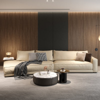 卡帝盟 意式极简沙发科技布真皮头层牛皮沙发北欧轻奢客厅异型转角羽绒款