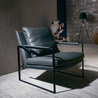 卡帝盟 北欧休闲椅设计师客厅单人真皮沙发椅书房意式极简创意老虎椅轻奢