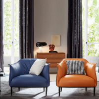 卡帝盟 单人沙发椅现代简约卧室小沙发皮艺阳台轻奢卧室设计师北欧休闲椅