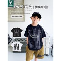 迪斯兔男童夏装新款狗狗美式印花T恤中大童儿童街头风休闲上衣潮