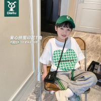 迪斯兔儿童短袖T恤2022新款男童纯棉爱心白色上衣宽松半袖夏季潮