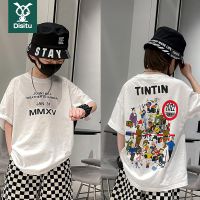 迪斯兔中大童男童短袖T恤2022新款儿童纯棉半袖炸街白色上衣夏季