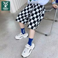 迪斯兔男童短裤夏季外穿儿童棋盘格中裤薄款休闲2022新款五分裤子
