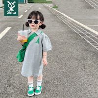 迪斯兔童装夏季新品女童儿童中长款Polo翻领宝宝短袖连衣裙女夏