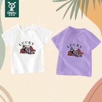 迪斯兔2022夏新款纯棉男女童装小熊印花短袖T恤可爱时尚圆领上衣
