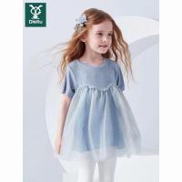 迪斯兔女童短袖T恤夏装2022年新款小女孩洋气半袖假两件蕾丝上衣