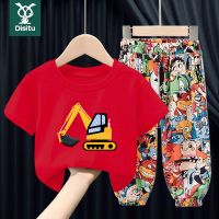 迪斯兔男女中大童夏装短袖T恤套装新款夏季儿童装时髦洋气两件套