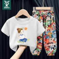 迪斯兔男童夏季套装2022新款儿童洋气衣服女孩网红T恤裤子两件套