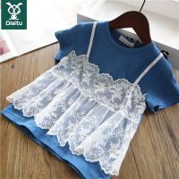 迪斯兔纯棉儿童夏装女假两件2022新款洋气中小童外穿时尚公主风潮