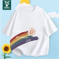 迪斯兔中大童夏装t恤纯棉男女童彩虹短袖中大童半袖时尚洋气童装