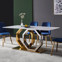 抖鹰 意式极简岩板餐桌客厅小户型吃饭桌不锈钢简约轻奢餐桌椅组合