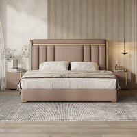 抖鹰 意式轻奢真皮双人床简约现代主卧婚床头层牛皮软包大床