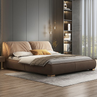 抖鹰 意式轻奢真皮床极简主卧婚床现代简约储物高箱软包双人床