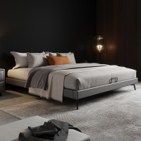 抖鹰 北欧无靠背床意式极简高脚侘寂风小户型主卧现代简约无床头皮床架