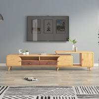 杉萌 北欧风小户型全实木电视柜茶几组合简约现代客厅伸缩地柜原木家具