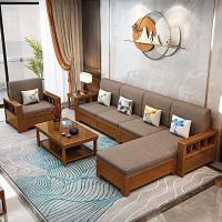 杉萌 新中式实木沙发组合小户型经济型布艺沙发现代简约客厅储物木沙发