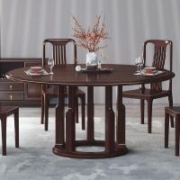 杉萌 中式实木餐桌家用乌金木大圆桌餐厅大饭桌 一桌六椅餐桌椅组合