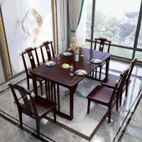 杉萌 新中式实木餐桌一桌六椅轻奢橡胶木方桌现代简约长条餐桌