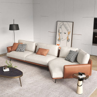 鲲居 北欧布艺沙发羽绒异形转角科技布沙发皮沙发简约现代意式设计师款