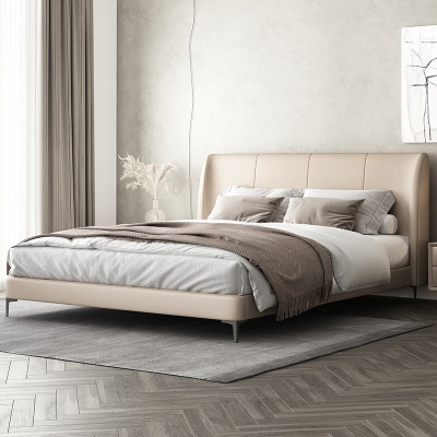 鲲居 北欧皮床现代简约主卧室双人床1.5意式极简实木软包床婚床皮艺床