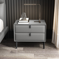 鲲居 床头柜简约现代轻奢实木卧室床边柜皮质极简易小型网红置物架