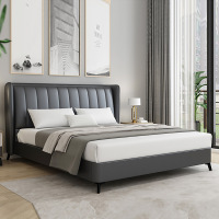 鲲居 皮床现代简约主卧室婚床双人床北欧轻奢网红1.8实木软包床皮艺床