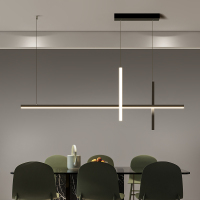 八度极简线条餐厅吊灯北欧长条吧台餐桌现代简约新款网红一字轻奢岛台