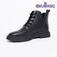 依思q秋冬季女靴子时尚短靴低跟马丁靴冬季加绒19183002