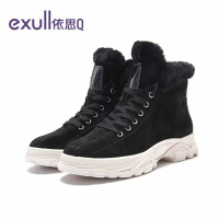 依思Q加绒保暖雪地靴女冬季新款高帮女马丁靴百搭短靴舒适棉鞋女