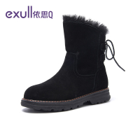 依思q冬季新款中筒靴子女加绒加厚底增高显瘦棉靴韩版百搭短靴女