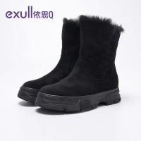 依思q冬季新款中筒靴加绒保暖舒适短靴时尚厚底百搭雪地靴棉鞋女