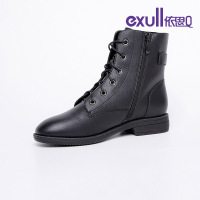 依思q皮面女靴子舒适保暖秋冬季加厚时尚百搭