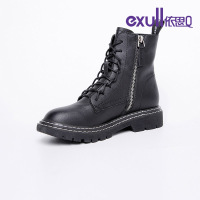 依思q秋冬季马丁靴女时尚短靴过度靴皮面舒适女鞋